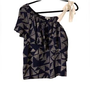 Splendid One Shoulder Geometric Ruffle Blouse | XL